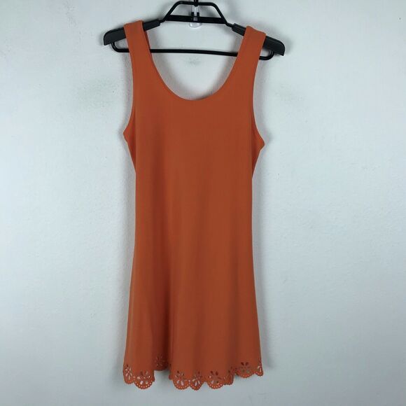 GenX Vintage 1990s Dress Size S Orange Sleeveless Cutouts Nylon Blend Y2K - Picture 1 of 7